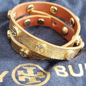 Tory Burch Double-Wrap Logo Stud Bracelet